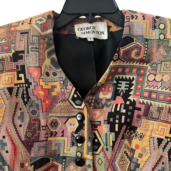 George Simonton Vintage Aztec Tapestry Print Button Front Blazer Size 4 - Picture 3 of 13
